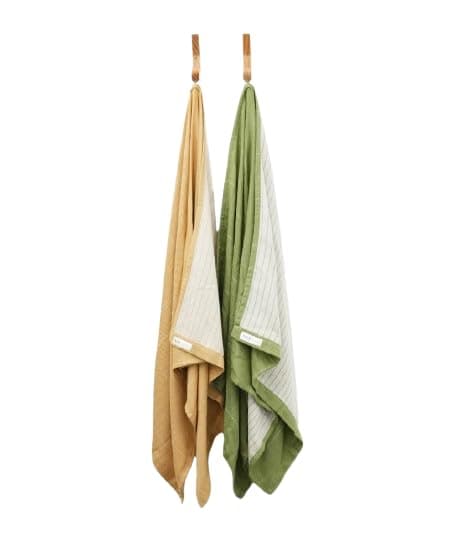 Doctor Towels, Aloe Vera Double Cloth Bath Towel | Clinically Tested to Help Reduce Acne | Designed for Sensitive Skin | Super Soft Towels for Bath Large Size, Pack of 2, Green & Yellow
