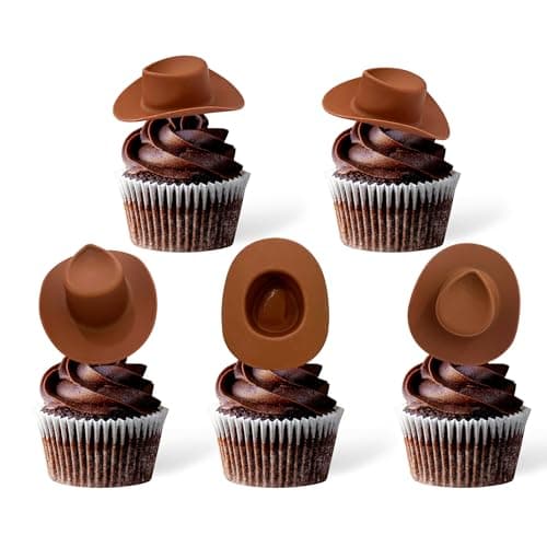 Gexolenu 20 Pcs Plastic Mini Cowboy Hat Decoration Western Cowgirl Hat Doll Hats for Dollhouse Party Decoration Boy Girl Birthday Cake Decor SupplyBrown