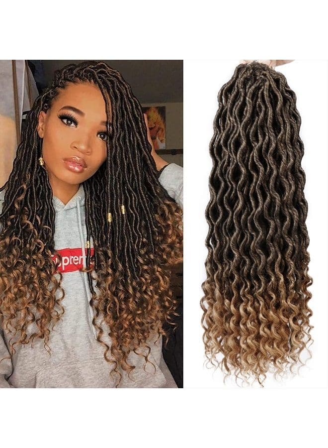 Goddess Locs Crochet Hair - 6 Packs 20 Inch Wavy Faux Locs Crochet Hair for Black Women, Ombre Faux Locs Crochet Hair with Curly Ends Synthetic Braids Hair Extensions (20Inch, T1B-27#)