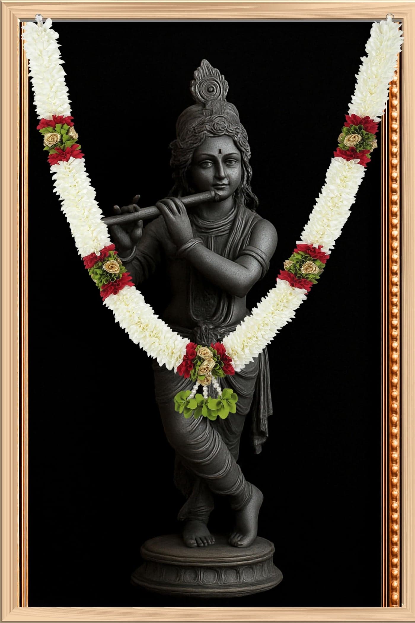 Daedal crafters Off White Flower Garland for Pooja Mandir Decoration, Flower Garland for Pooja Mandir Decoration, Haar Mala for God Idols & Photo Frame, Photo Frames of Loved Ones & Pitra (60 inch)