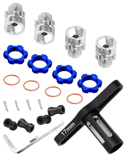hopsupRC Upgrades Part for 110 Slash Rustler Stampede Bandit 4wd 2wdAluminum Hex Hub Adapters 12mm to 17mm W10mm Offset Splines Wheel Wrench for Model Hops UpBlack with Silver