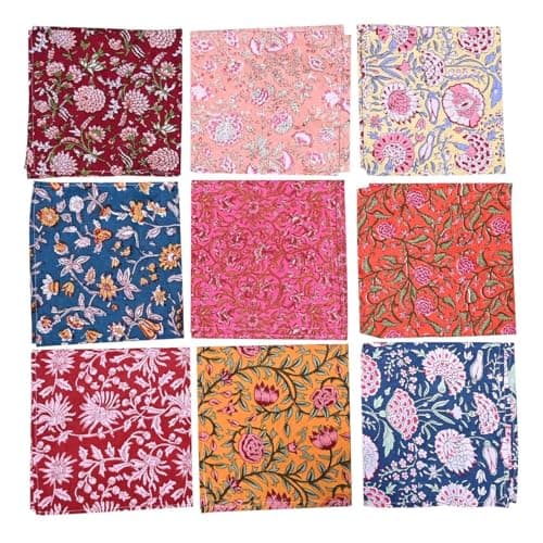 10 Pc Mix Lot Napkin Hand Block Print 100% Cotton Napkin Handmade 16x16 Inch Jaipuri Printed Dining Table Cloth, Multicolor