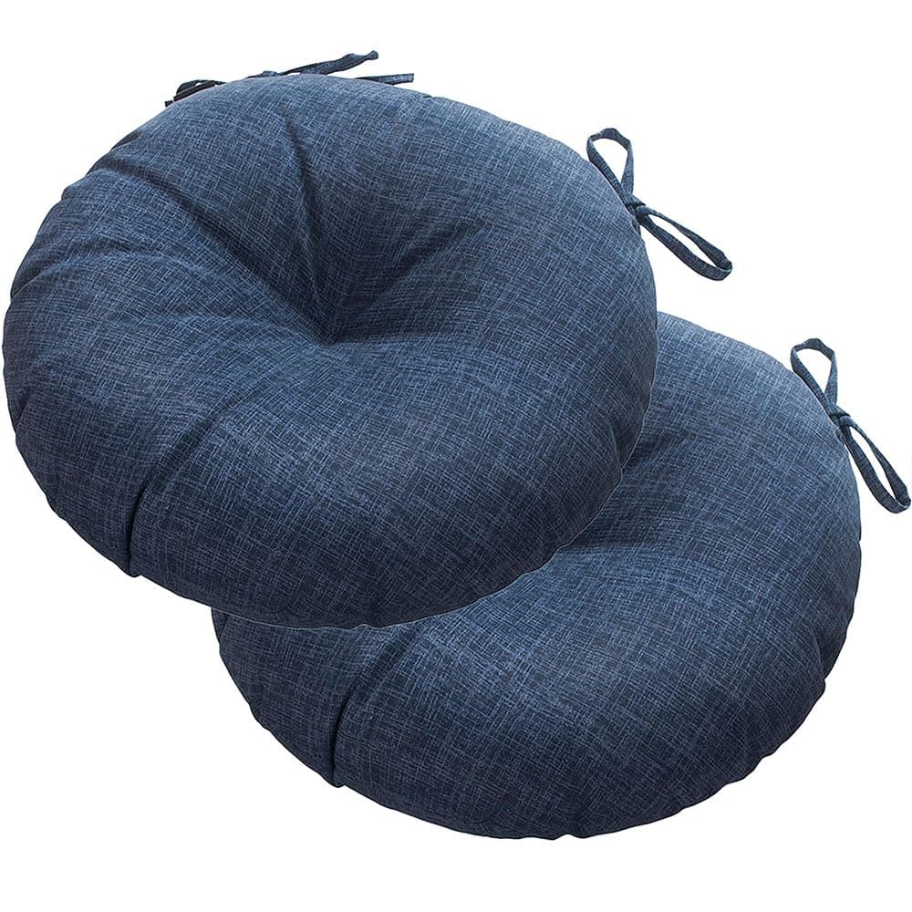 Magpie Fabrics Outdoor Round Bistro Seat Cushions with Ties 15x15x4 Set of 2 Tufted Waterproof Barstool Chair Pads for Patio Home Garden Office Navy Textured
