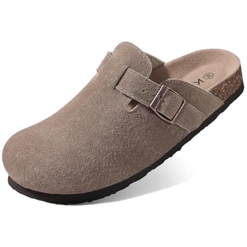 KIDMI Genuine Suede Clogs for Women Cork Footbed Sandals Leather Mules Potato Shoes with Arch Support Mocha 38 (Size 7)