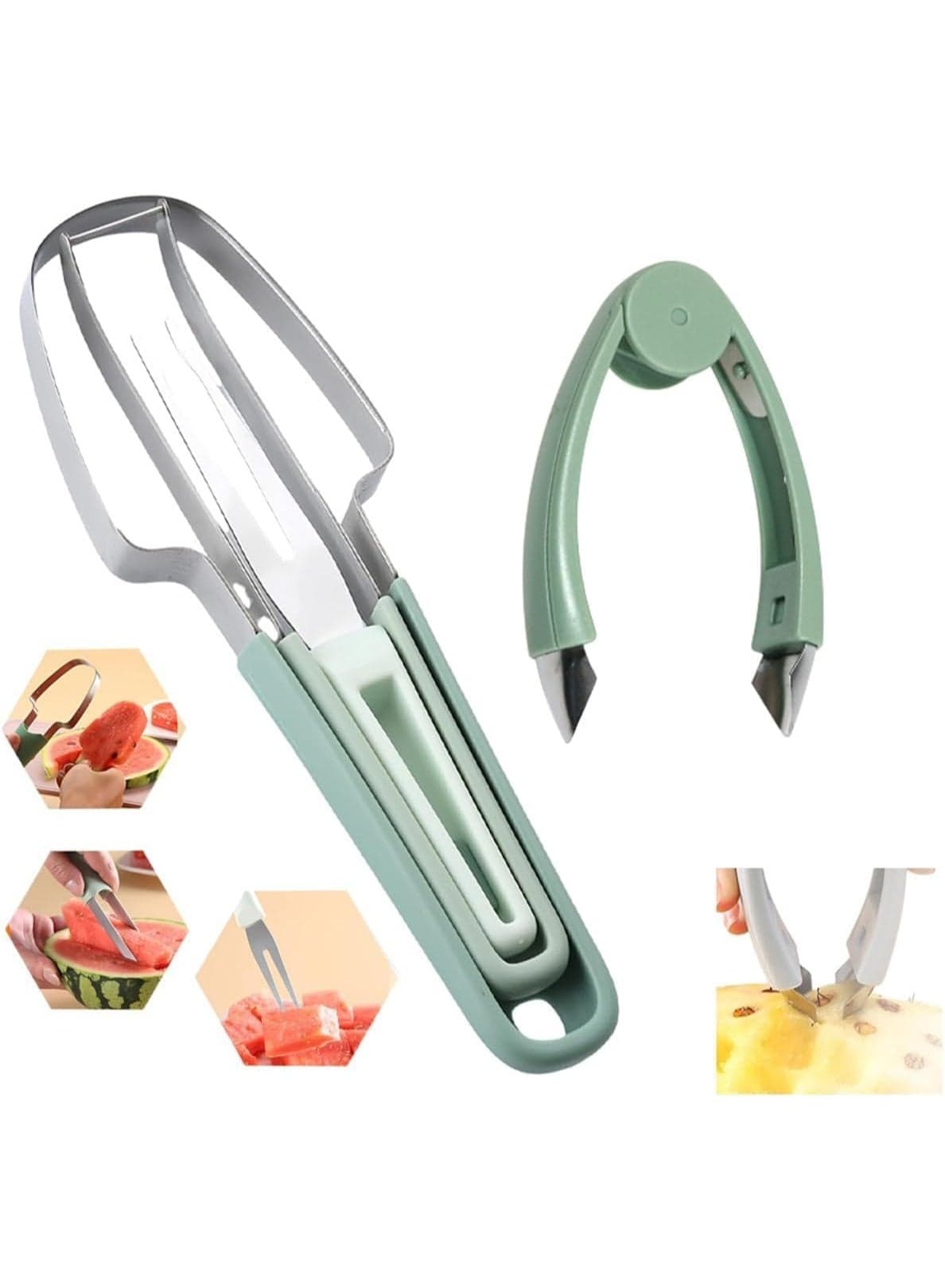 3-in-1 Watermelon Cutter kitchen gadgets and Pineapple Eye Remover Tools,Portability Fruit Fork Fruit Divider watermelon cutter slicer Tool
