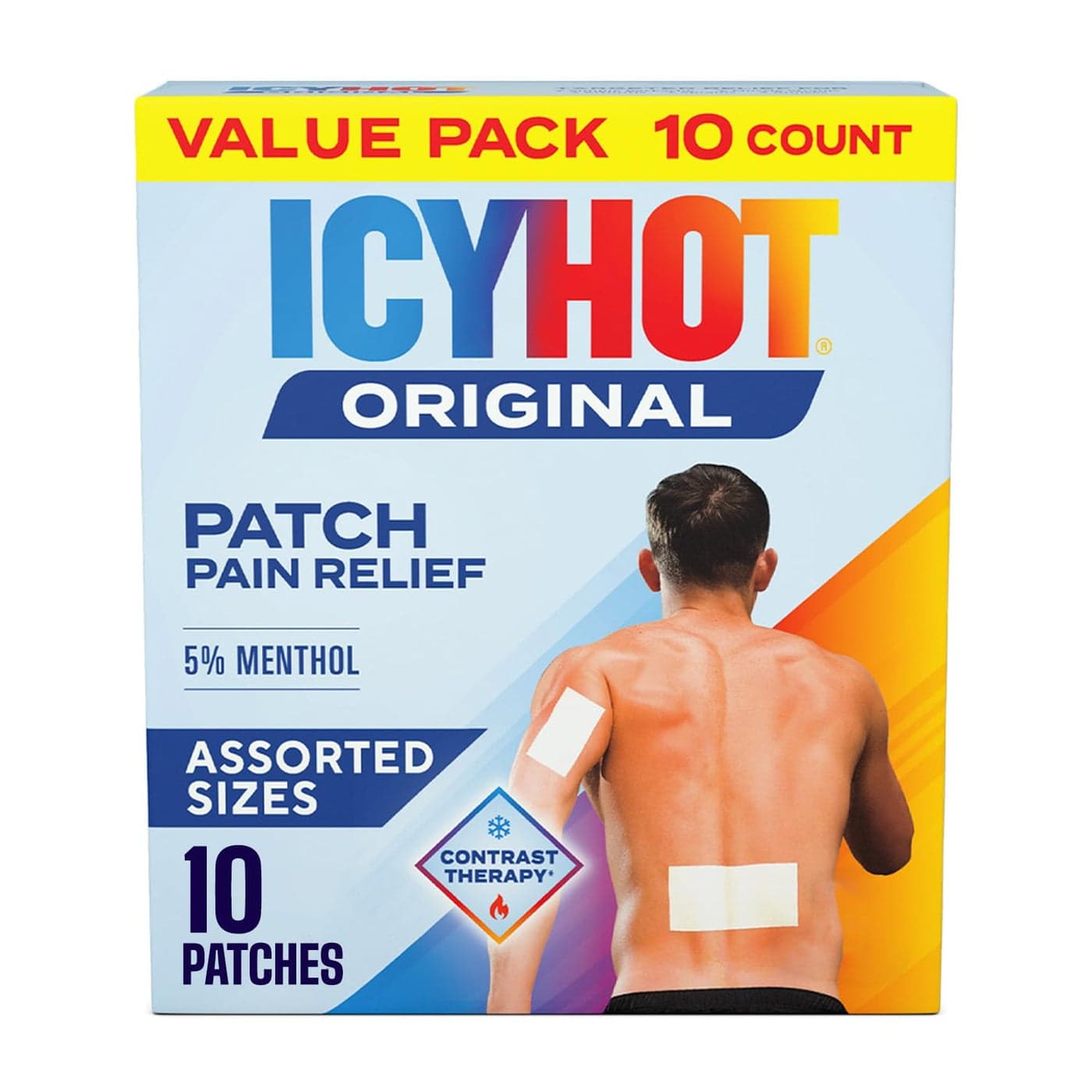 Icy Hot Original Pain Relief Patch Variety Pack 5 Medium and 5 Large Comfortable Fabric Patches with Menthol 5 Contrast Therapy for Backaches Joints Muscle Strains and Arthritis 10 ct