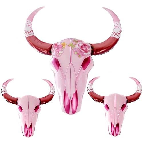 3Pcs Pink Cowgirl Bull Skull BalloonsCowgirl Rodeo PartyBoots on the Ground Western Bull SkullLast Rodeo Country Bachelorette PartyBoho Bull Skull Balloon with LaceWest Decor for Rustic Wedding