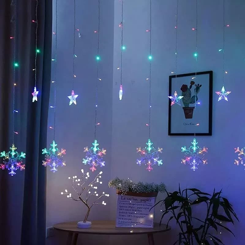 The Purple Tree Copper Christmas Snowflake Led Curtain Lights For Christmas, Diwali, Wedding, Window, Festive, 2.5 Meters, (6+6, Pack Of 1, Multicolor)