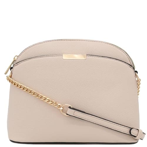 FashionPuzzle Faux Leather Solid Small Dome Crossbody bag with Chain Strap (Nude)