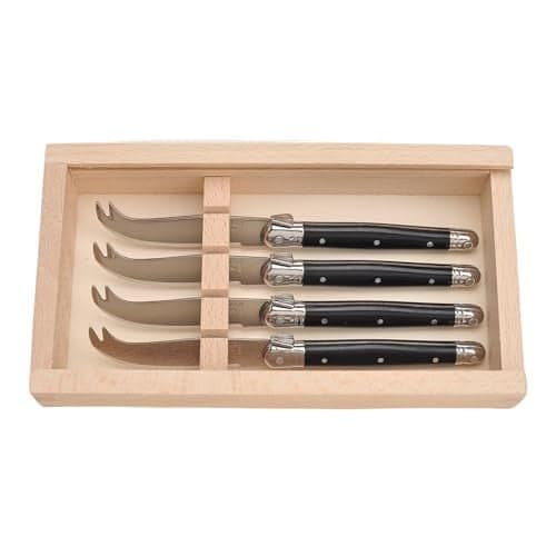 Jean Dubost 4 Cheese Knives In Wood Box, Black