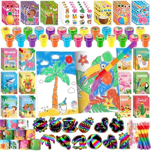 BenLouis 192Pcs Hawaiian Luau Party Favors Aloha Summer Tiki Theme Coloring Books Crayons Sticker Set Bulk for Kids Beach Pool Birthday Goodie Bag Stuffer Classroom Gifts Rewards Craft Pinata Fillers