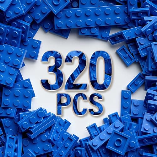 320 Piece Building Plate Bulk 8 Sizes of Mixed Classic Plate Parts Compatible with Lego and Other Brands Suitable for Boys and Girls Aged 6 Blue