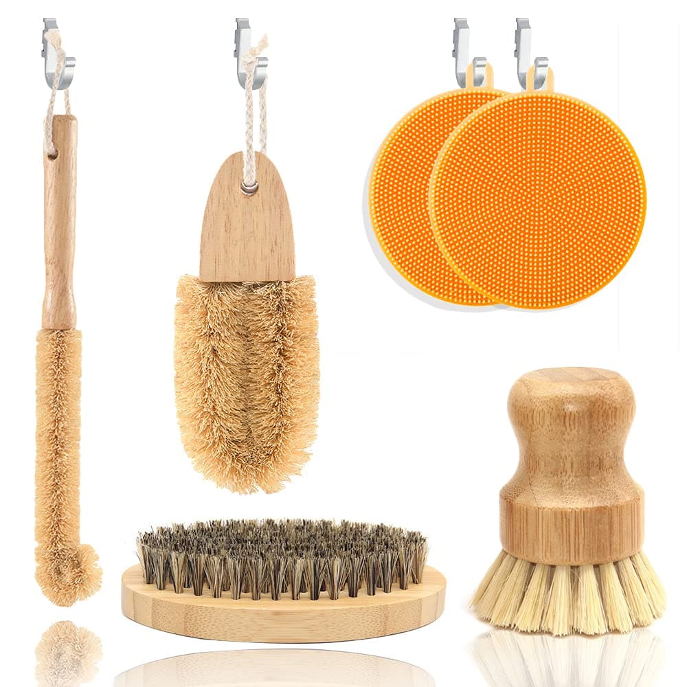 ECO Friendly Kitchen Cleaning Set Wood Bamboo Brushes for Dishes Pots Pans Vegetables