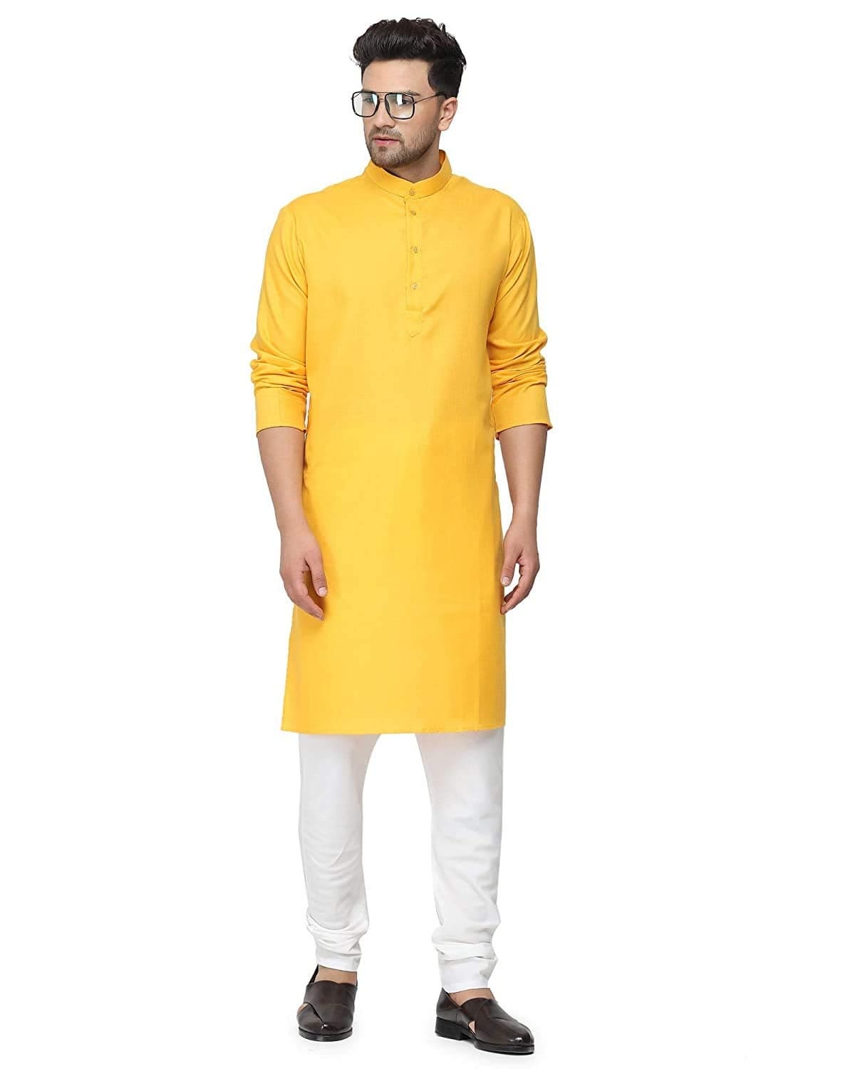 Men’s Cotton Blend Plain Kurta Comfortable and Stylish Dark Yellow