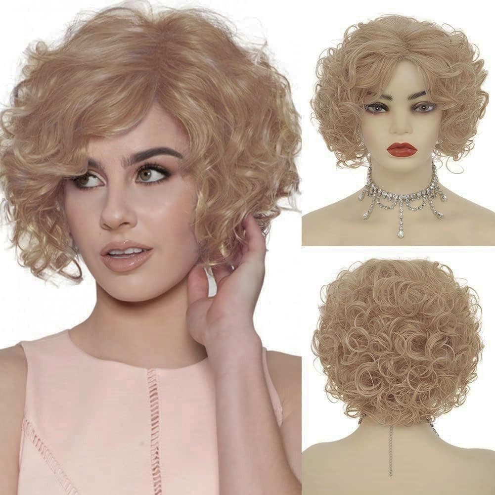 Short Curly Blonde Wigs for Women Soft Natural Synthetic Heat Resistant Fluffy Costume Cosplay Daily Wigs