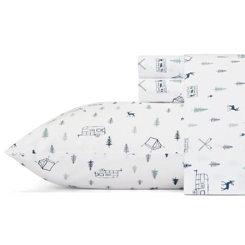 Eddie Bauer - Queen Sheets, Cotton Percale Bedding Set, Crisp & Cool Home Decor (Campout Dark Blue, Queen)