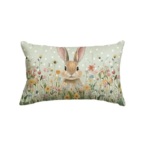AVOIN colorlife Easter Bunny Wildflowers Throw Pillow Cover, 12 x 20 Inch Polka Dot Cushion Case Decoration for Sofa Couch
