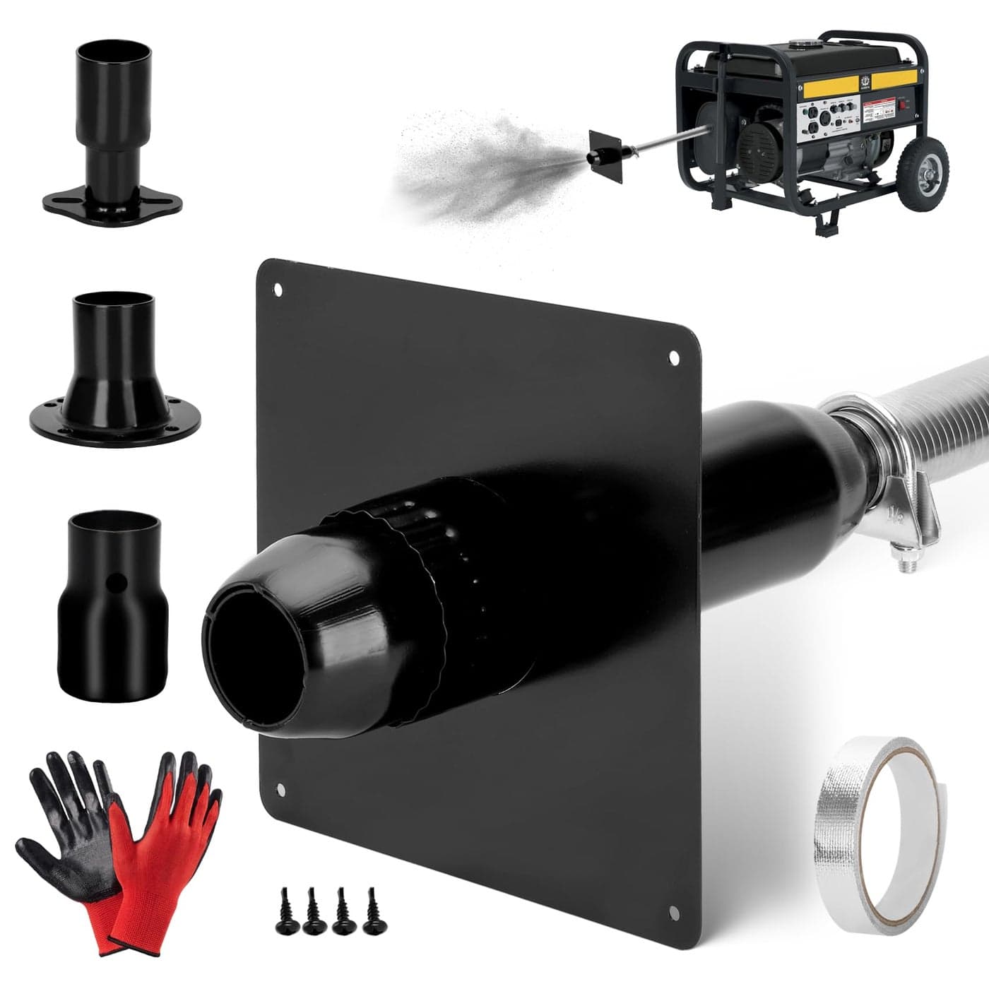 Generator Exhaust Extension Kit with Three Adapters ALLINONE KIT Insulated Wall Plate Compatible with All Portable Generators Reduces Noise by 55 with Superior Silencing Grille