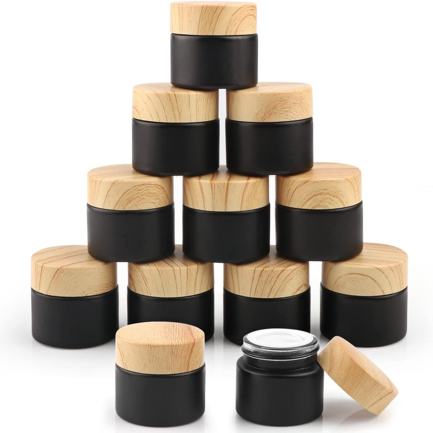 12 Pcs Black Frosted Glass Jar 10g Cosmetic Cream Jar Empty Refillable Sample Jars Travel Makeup Container Pot Jar For Cosmetic, Lotion, Cream