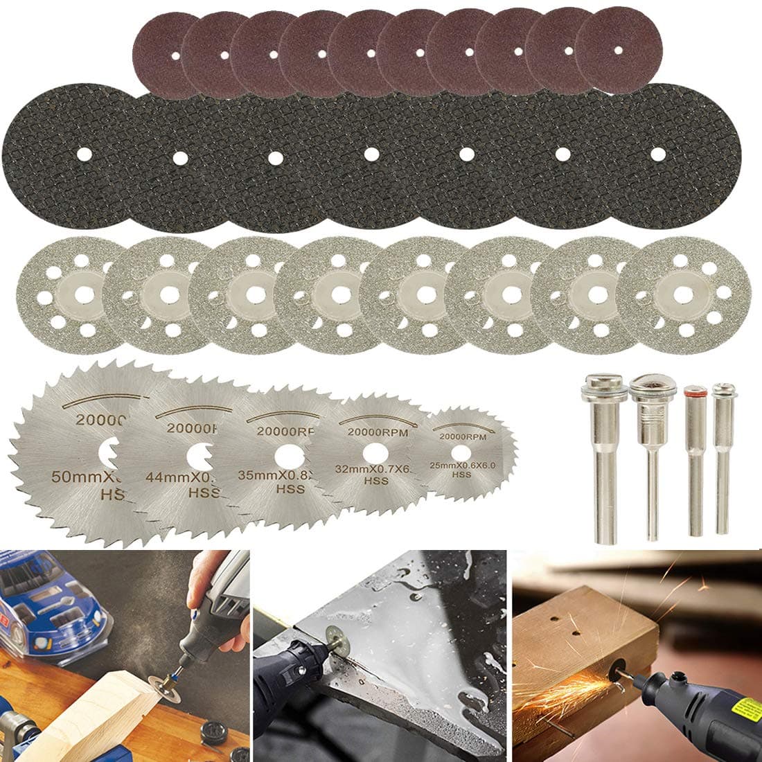 DIY Crafts Pack of 100 Pcs Kit MultiCombo Kit Diamond Cutting Discs Wheel Drill Bit 5 HSS BladeRotary Tool Grinding Wheel Circular Saw Blade Abrasive DiamoPack of 100 Pcs Kit MultiCombo Kit