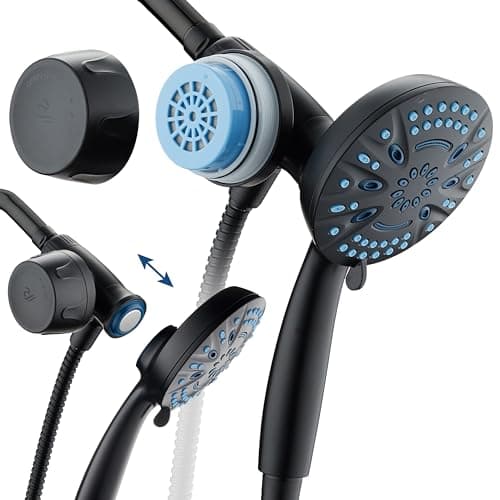 AquaCare Magneton 8setting Magnetic Docking Hand Shower with Builtin Shower Filter ONOFF Filtration Modes Instant Cartridge Reload StayClean KDF Cartridge 6 ft Steel Hose Matte Black