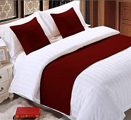 Elegant Decor 800 Thread Count Egyptian Cotton Bed Runner Decorative Bed Scarf 1 Piece 2 Piece Matching Cushion Cover CalKing Size White Solid Burgundy King