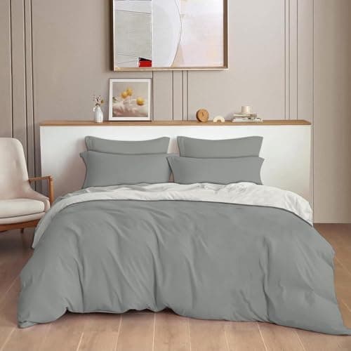 DECOMIZER Plain Solid Glace Cotton King Size Duvet Cover II Razai II Quilt Cover for Double Bed with Zipper Closure - Solid Grey