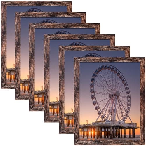 BESCRCL 11x14 Picture Frame Set of 6 High Definition Glass, 11 x 14 Photo Frame for Wall, Engineered Wood, Brown