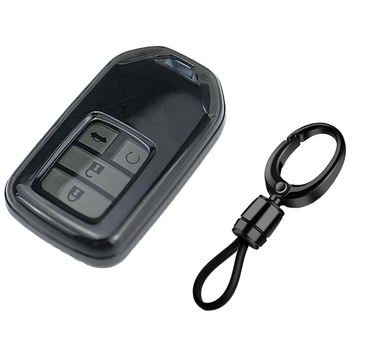 JVCV® Soft TPU Transparent Black Key Cover Compatible with Honda City Elevate Civic Jazz Amaze CR-V WR-V BR-V 3 & 4 Button Smart Key | Scratch-Resistance Slim Fit Case (with Keychain - Style A)