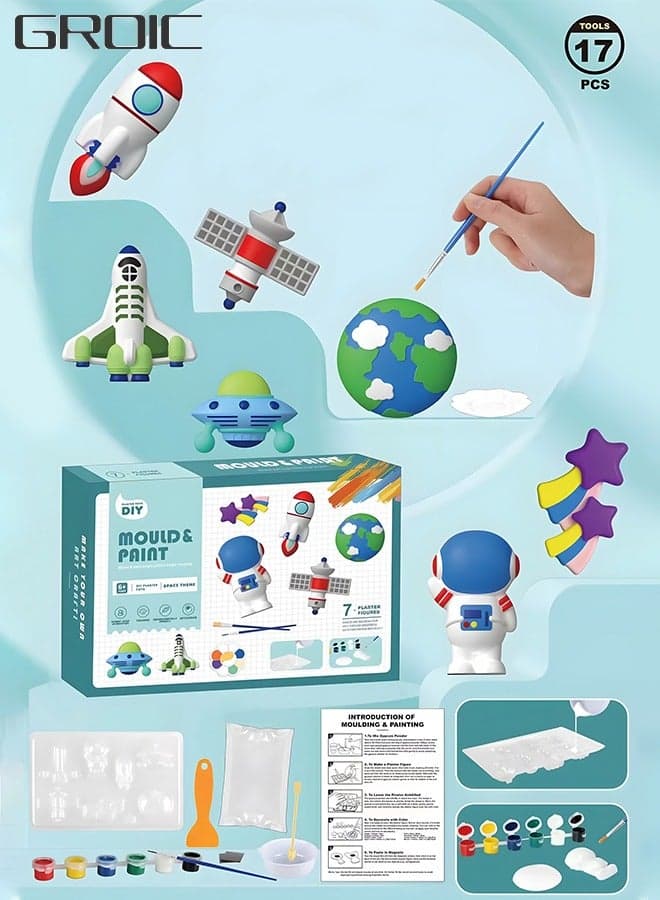 Crafts and Arts Set DIY Space Painting Kit Plaster Craft for Child, STEAM Creative Activity DIY Toys Space Figurines, Planes, Astronauts, Rockets Painting Craft Kit Art Set
