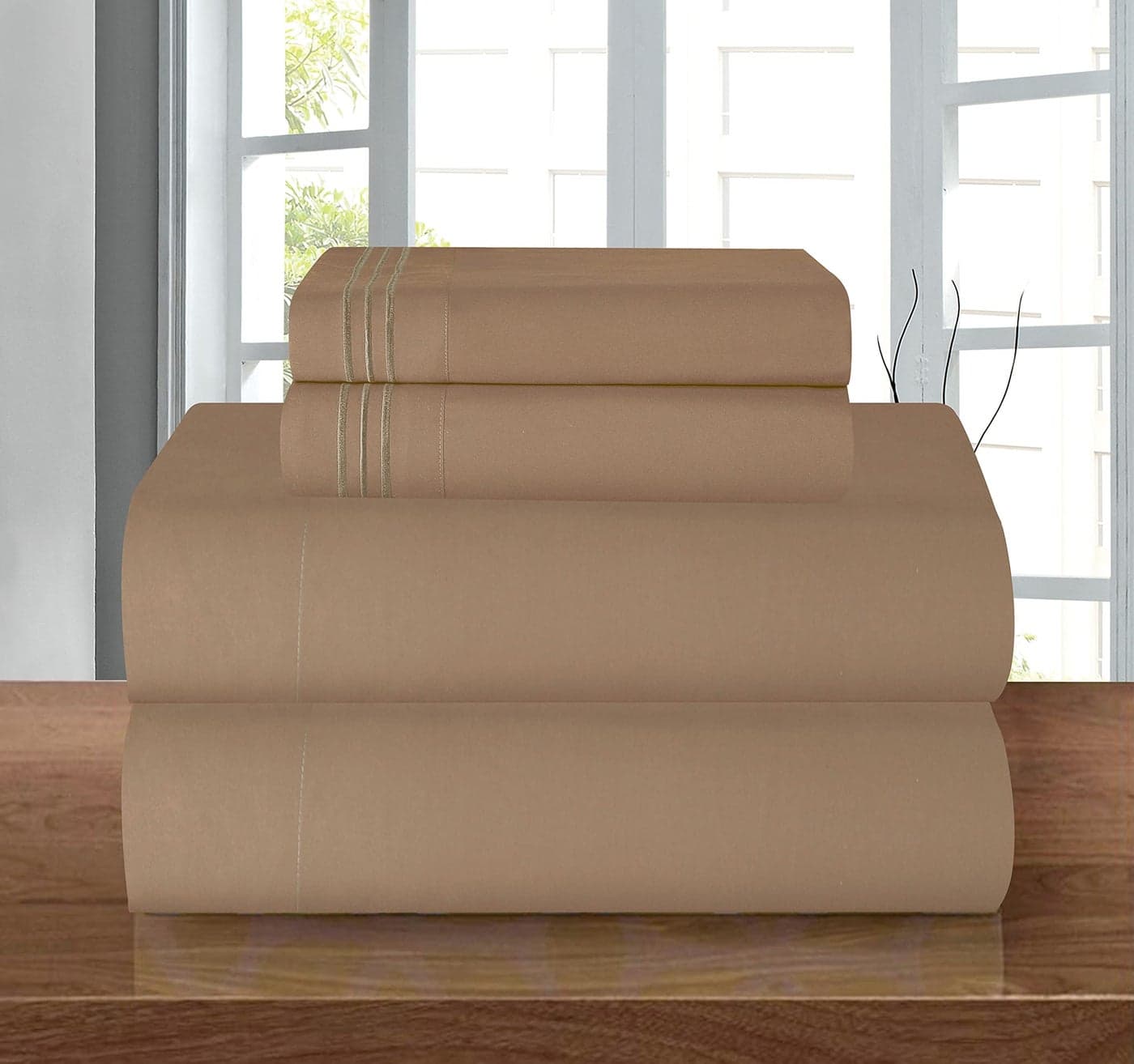 Elegance Linen 1500 Thread Count WRINKLE RESISTANT ULTRA SOFT LUXURY 4 pcs Bed Sheet Set Deep Pocket Up to 16 Many Size and Colors King Taupe