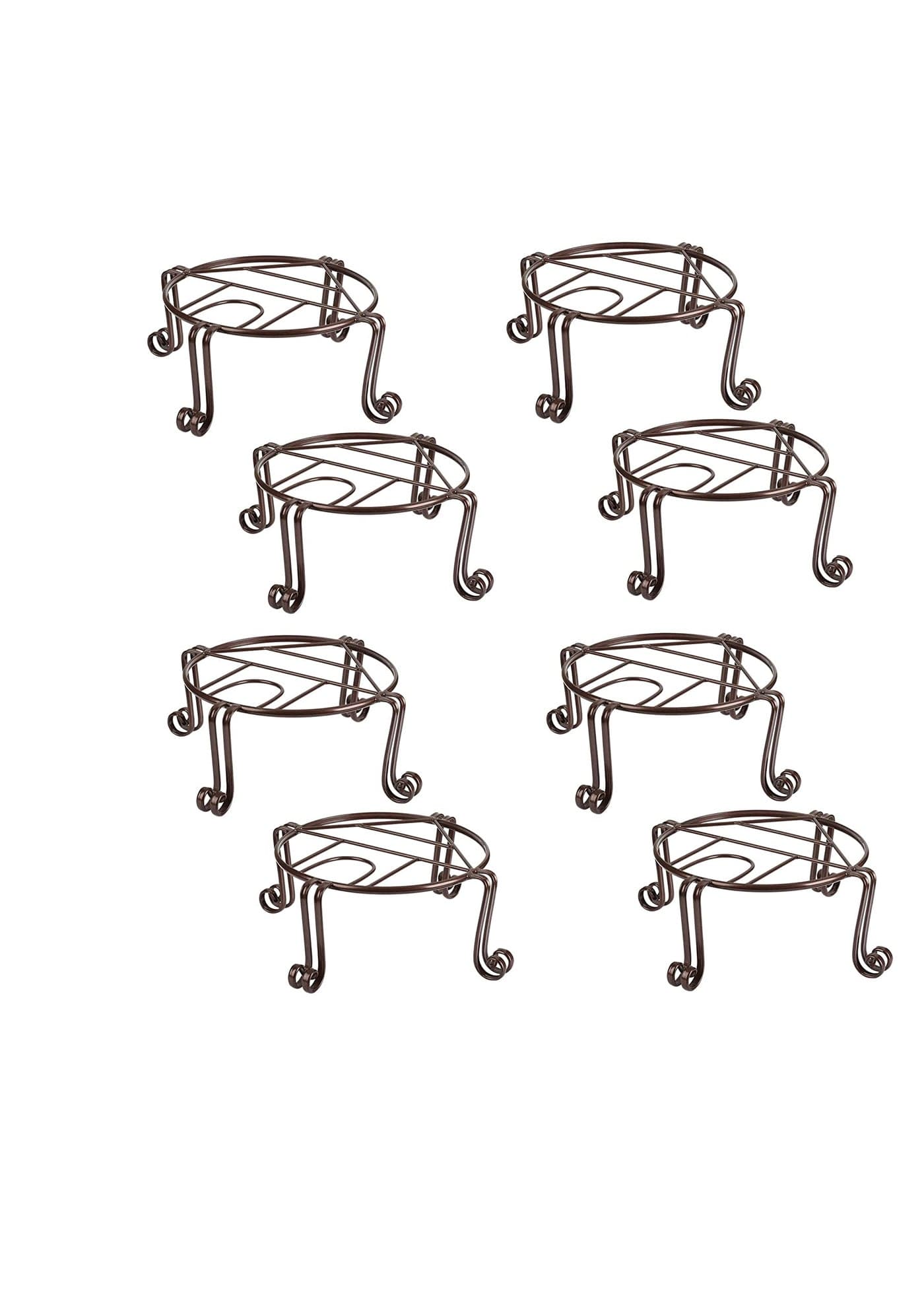 AAFIYA HANDICRAFTS®Indoor Outdoor Metal Plant Stand Rustproof Iron Garden Container Rack with Round Supports Durable Decorative Planter Holder for Home and Garden Décor Set of 8 (Brown) (Pack of 8)