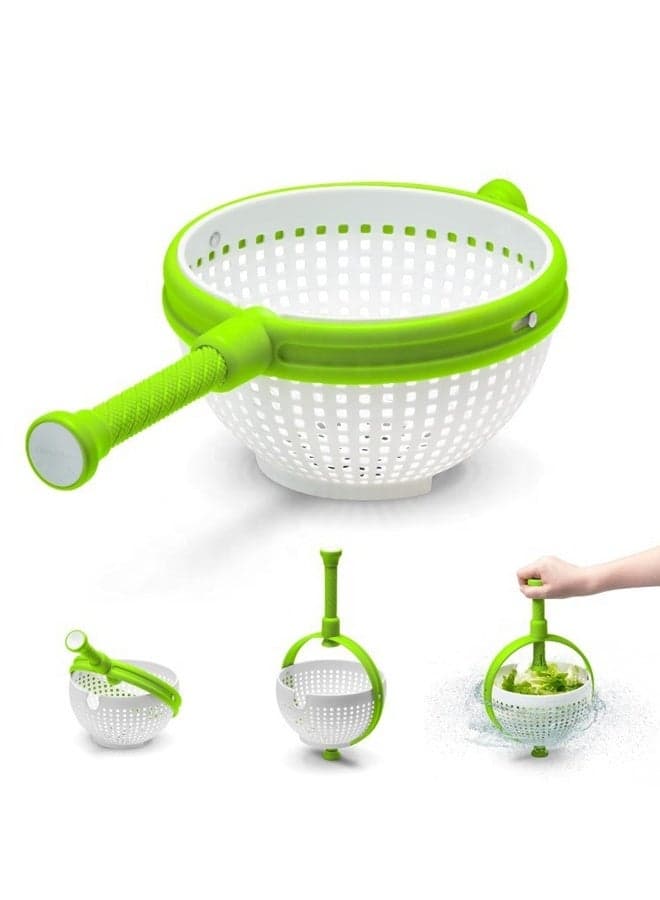 2-In-1 Salad Spinner, Multi-Use Kitchen Collapsible Spinning Colander & Straining for Washing, Cleaning & Drying Greens, Vegetables, Fruits - White/Green