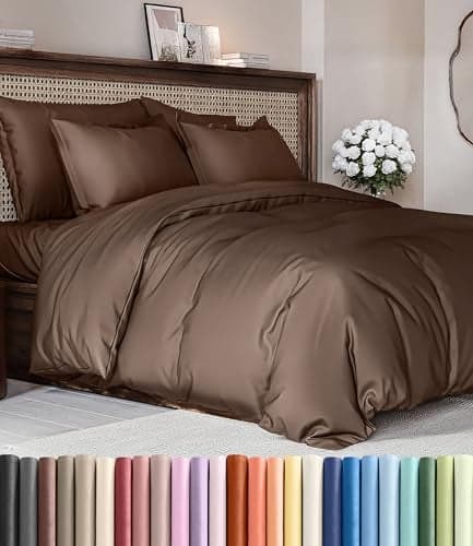 Duvet Cover Full Size Set Extra Soft Full Duvet Cover 80 x 90 with 2 Pillow Shams Hotel Luxury Easy Care and Fade Free w Zipper Closures Ties All Season Comfy Cozy Breathable Brown