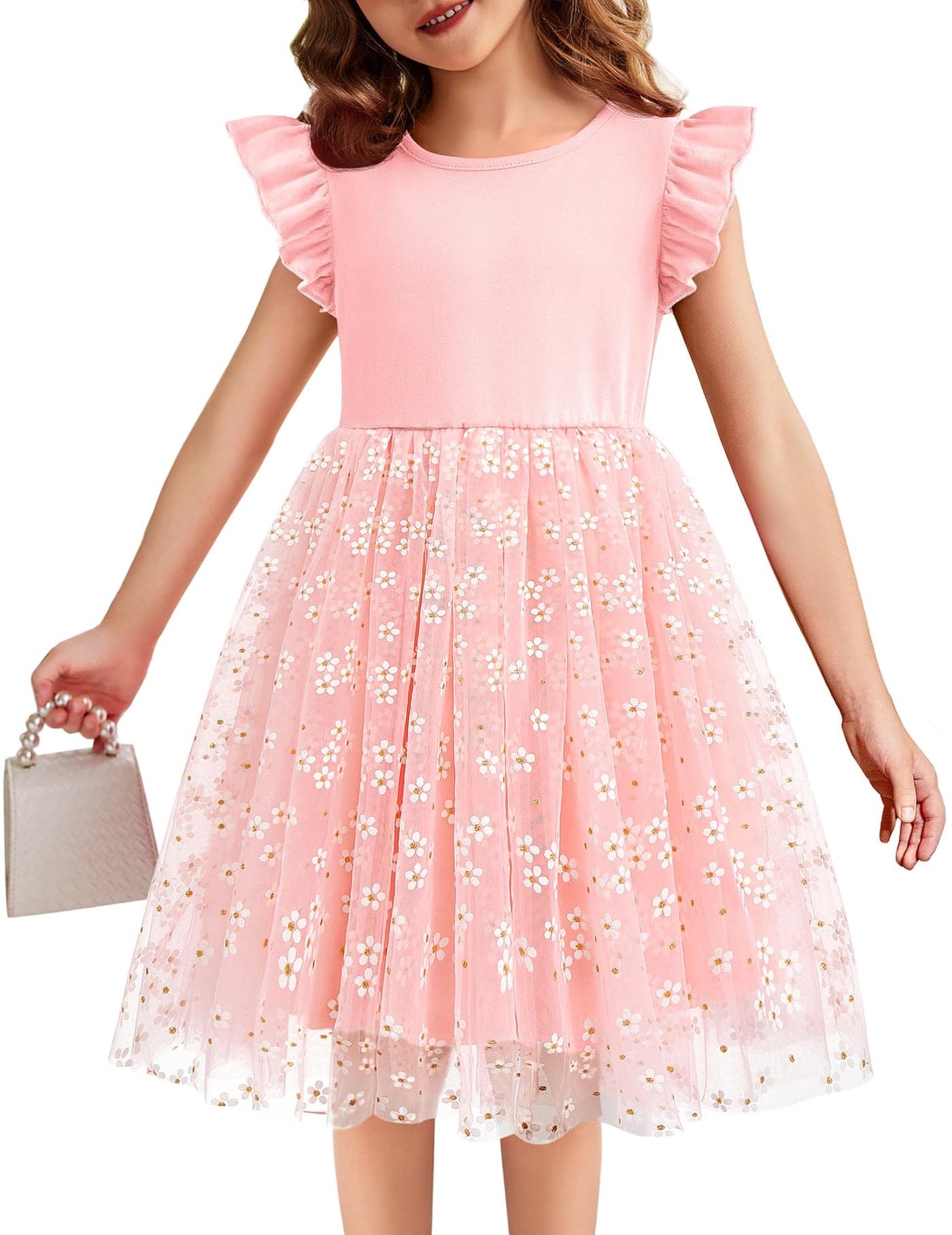 Flypigs Toddler Tutu Dress Little Girls Summer Tulle Pink Flower Daughter Dance Party Dresses for 3 Years