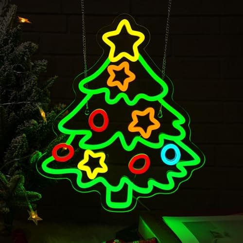 Christmas Tree Neon SignsDimmable Christmas Led Light Sign Xmas Star Neon Light for Holiday Party Home Bar Festival Wall Decor