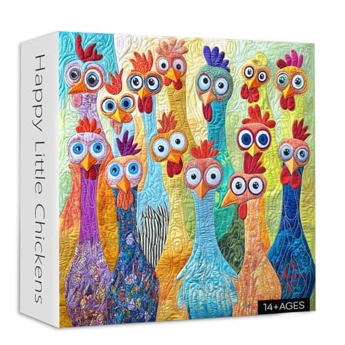 PICKFORU Happy Little Chickens Puzzles for Adults 1000 Pieces Colorful Rooster Patchwork Jigsaw Puzzles Embroidery Cute Animal Challenging Puzzle