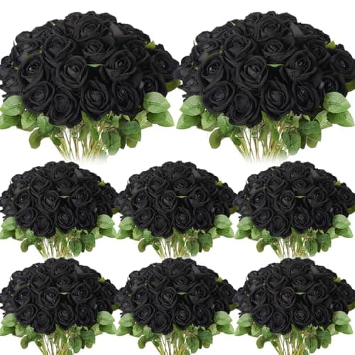 Hotop 80 Pcs Rose Artificial Flowers Bulk with Long Stem, Silk Roses Realistic Fake Flowers Bouquet for Wedding Table Centerpieces Bridal Shower Party Home Decorations(Black)