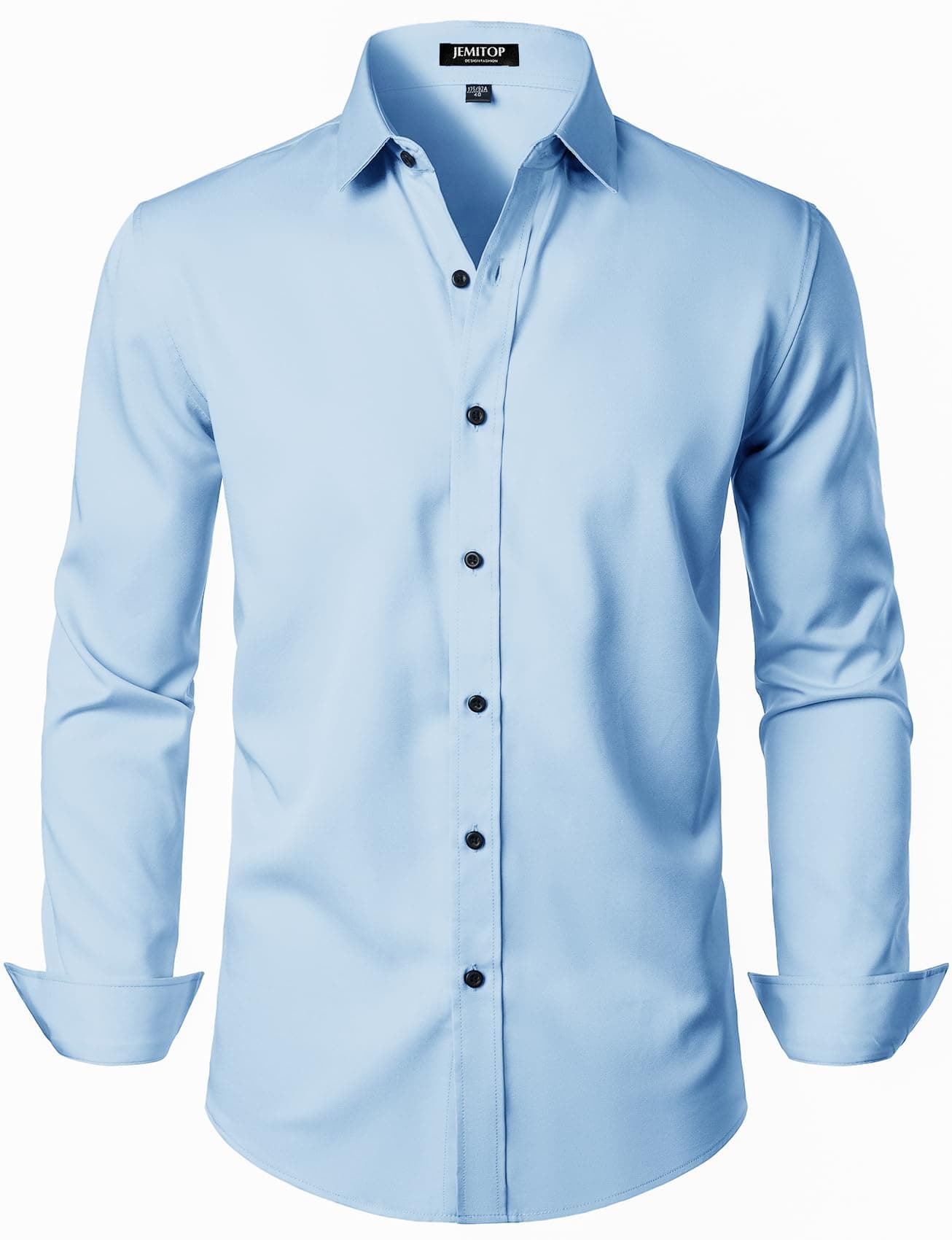 JEMITOP Men's Stretch Wrinkle Free Dress Shirts Formal Wedding Prom Long Sleeve Button Down Shirt Blue XL