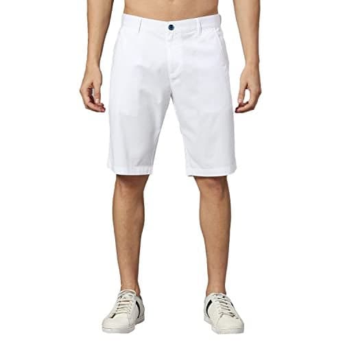 Thomas Scott Men's | 100% Cotton | Solid | Above Knee | Button Closure | Chino | Casual Shorts for Men White