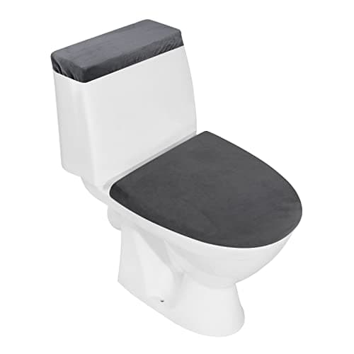 AZHCHKE Stretch Velvet Toilet Lid Cover and Toilet Tank Lid Cover, Bathroom Super Soft Toilet Lid Cover Set Luxury Velvet Plush, with Elastic Bottom, Machine Wash, Dark Grey