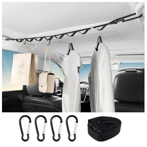 32684567 Adjustable Car Clothes Hanger Bar as LanyardWider Clothes Rack for Car with Segmented Design Reinforced Snap FastenerHigh Load Capacity Cars Hanger Bar with Clips