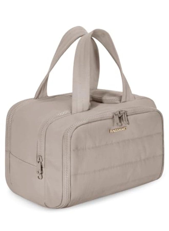 BAGSMART Travel Toiletry Bag Crush Toiletry Bag for Women Wideopen Puffy Toiletry Bags for Traveling Large Travel Cosmetic Makeup Bag Organizer for AccessoriesToiletrie Grayish Brown