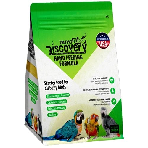 Taiyo Pluss Discovery Hand Feeding Formula - 500 g Pouch | High Nutrition Baby Bird Food with DHA & Omega 3 | Supports Bone & Beak Growth | for African Grey, Macaw & Conure Chicks