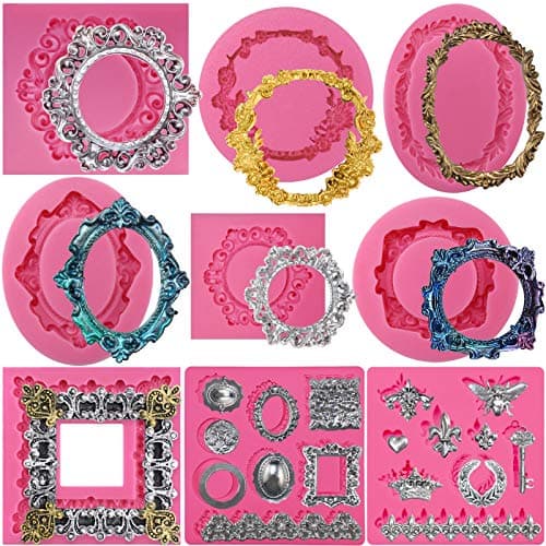 Funshowcase Retro Picture Frames Silicone Molds for Fondant Cake decoration, Polymer Clay Crafting Projects 9-Count