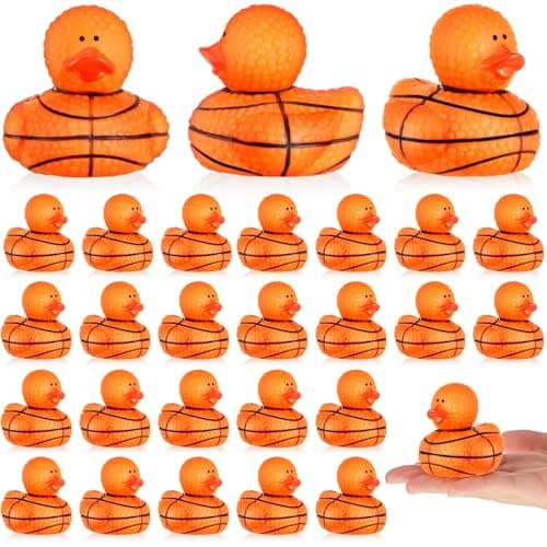 Deekin Rubber Ducks 2 Inch Bulk Sport Party Favors for Team Events Decorations Birthday Party Supplies Club Player Gift24 PcsBasketball Texture