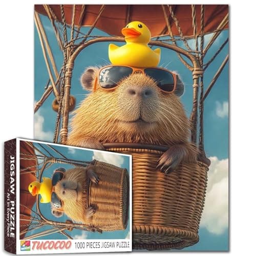 Sunglasses Animal Capybara Jigsaw Puzzles for Adults 1000 PiecesSky Hot Air Balloon Art Puzzles for Challenging Family Activity Games Colorful DIY Crafts Puzzle for Home Decoration Gifts