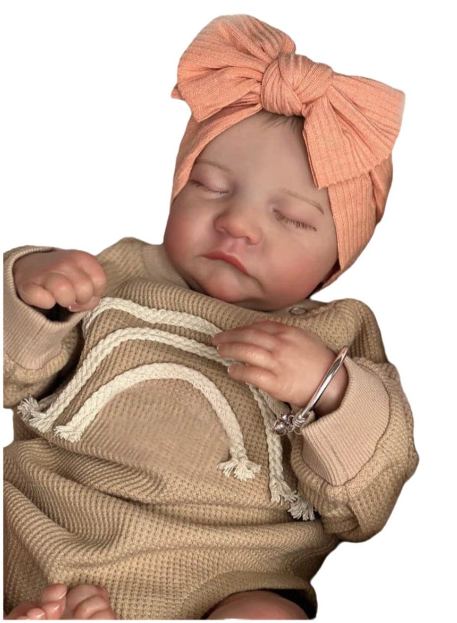 18 Inch Handmade Reborn Doll, Lifelike Newborn Baby Doll, Closed Eyes Realistic Vinyl Doll Handmade Soft Silicone Doll (Girls Knitted Crawling Clothes)