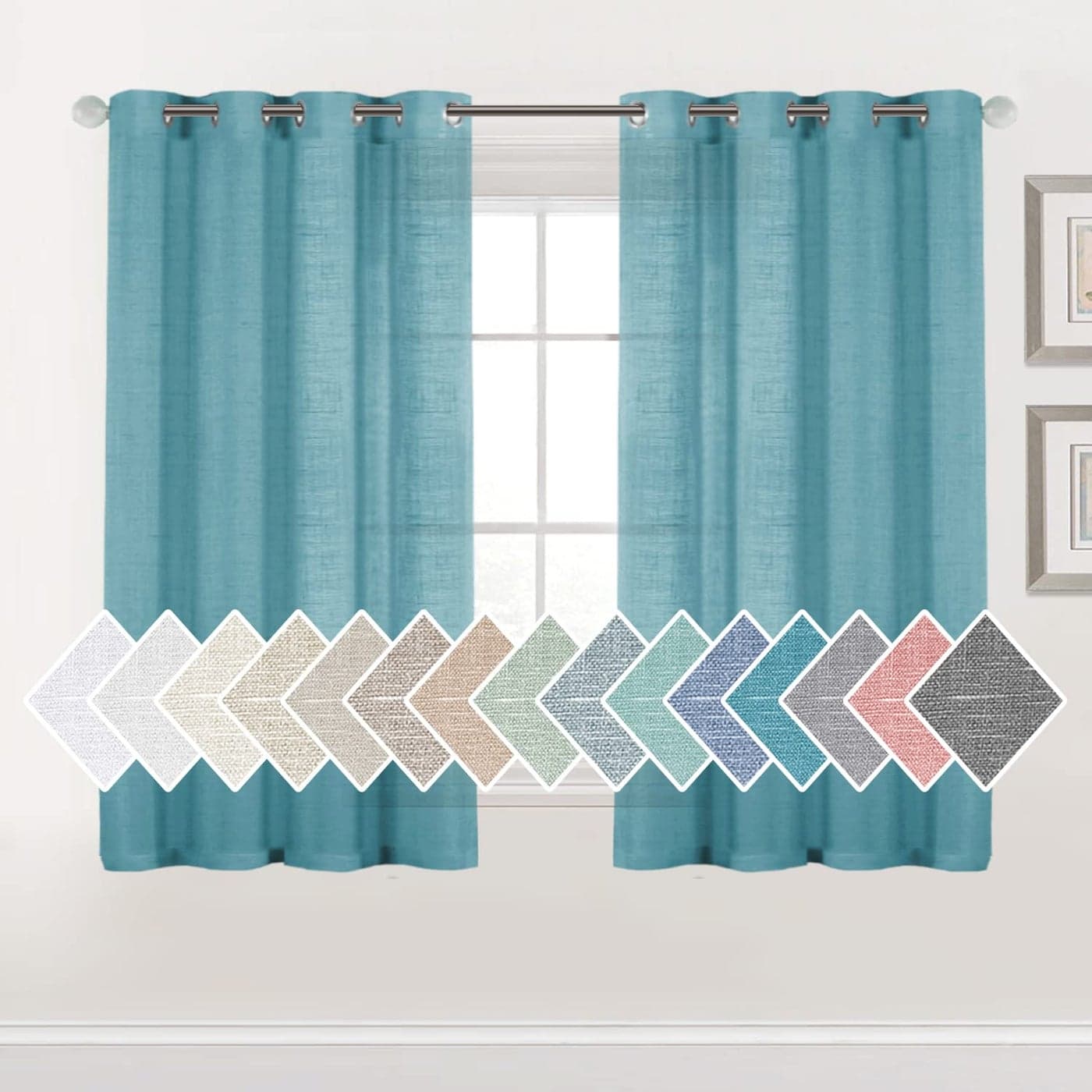 HVERSAILTEX Linen Sheer Curtains 63 Inches Long Semi Sheer Privacy Panels With Silver Grommets for Living RoomBedroom Light Filtering 2 Panels Turquoise