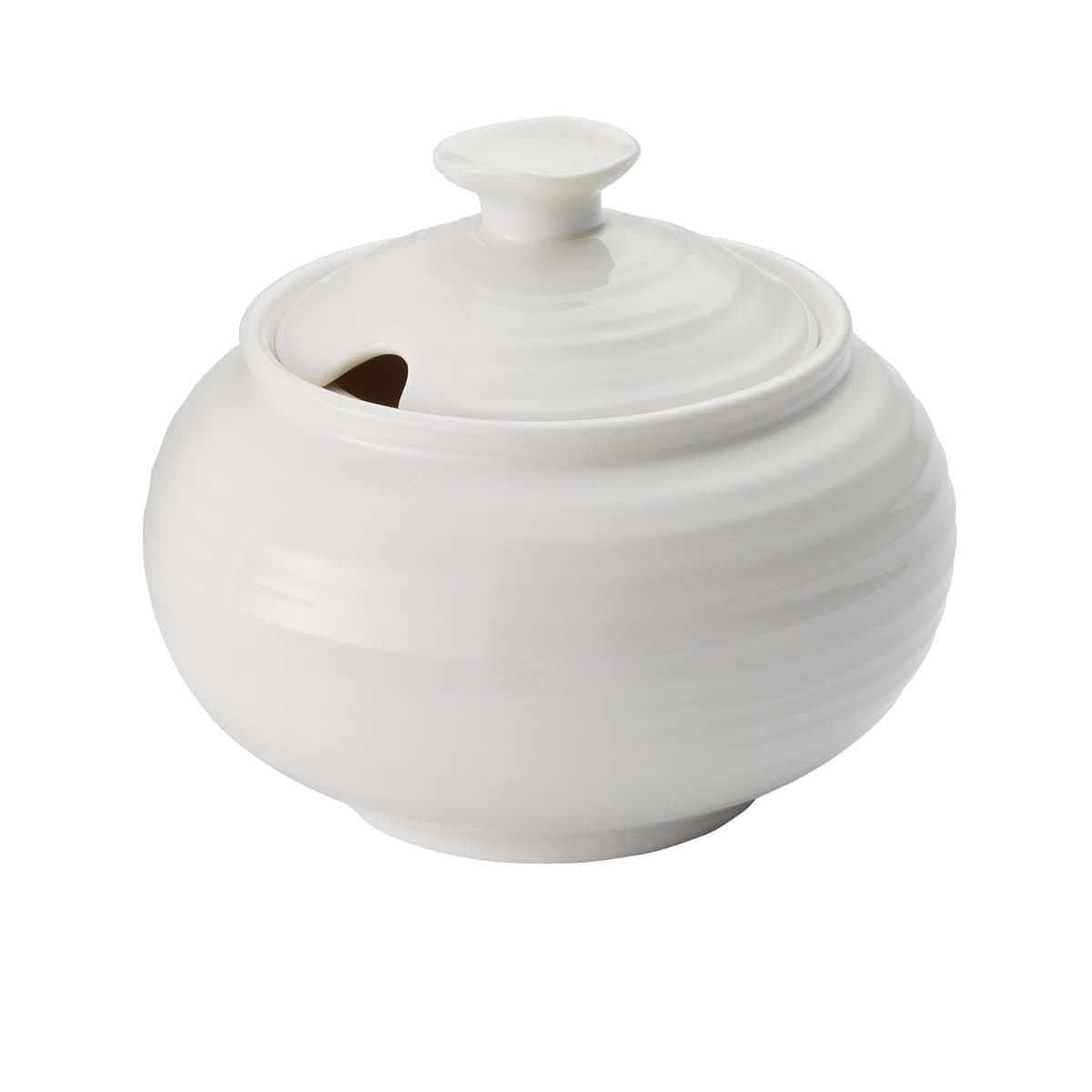 Portmeirion Sophie Conran White Covered Sugar Bowl | 11 Oz Sugar Container | Sugar Jar for Coffee Bar, Home, and Kitchen Countertop | Made from Fine Porcelain